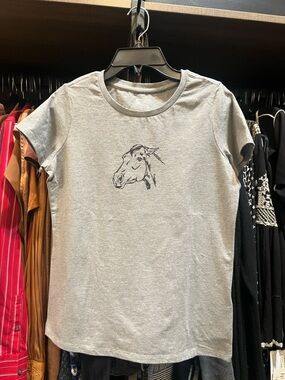 Girls' Dover Saddlery ‘Riding Sport’ Grey Short-Sleeve Tee, Horse Sketch Sz L